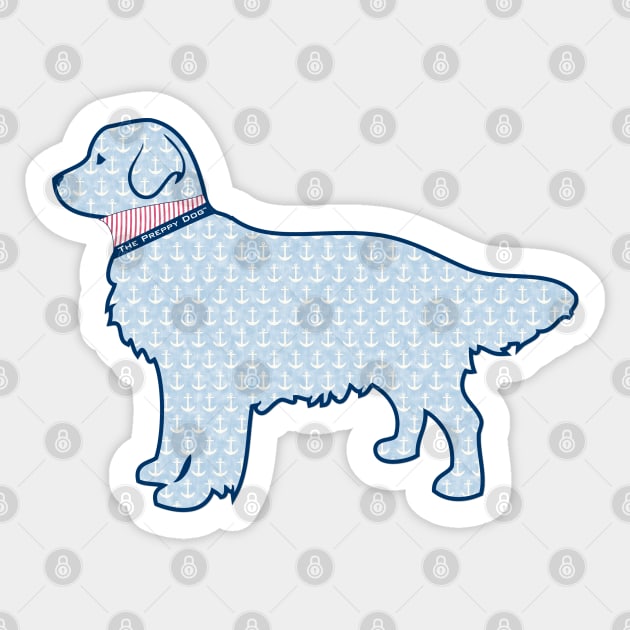 Faded Blue Nautical Anchors Preppy Retriever Dog Sticker by emrdesigns